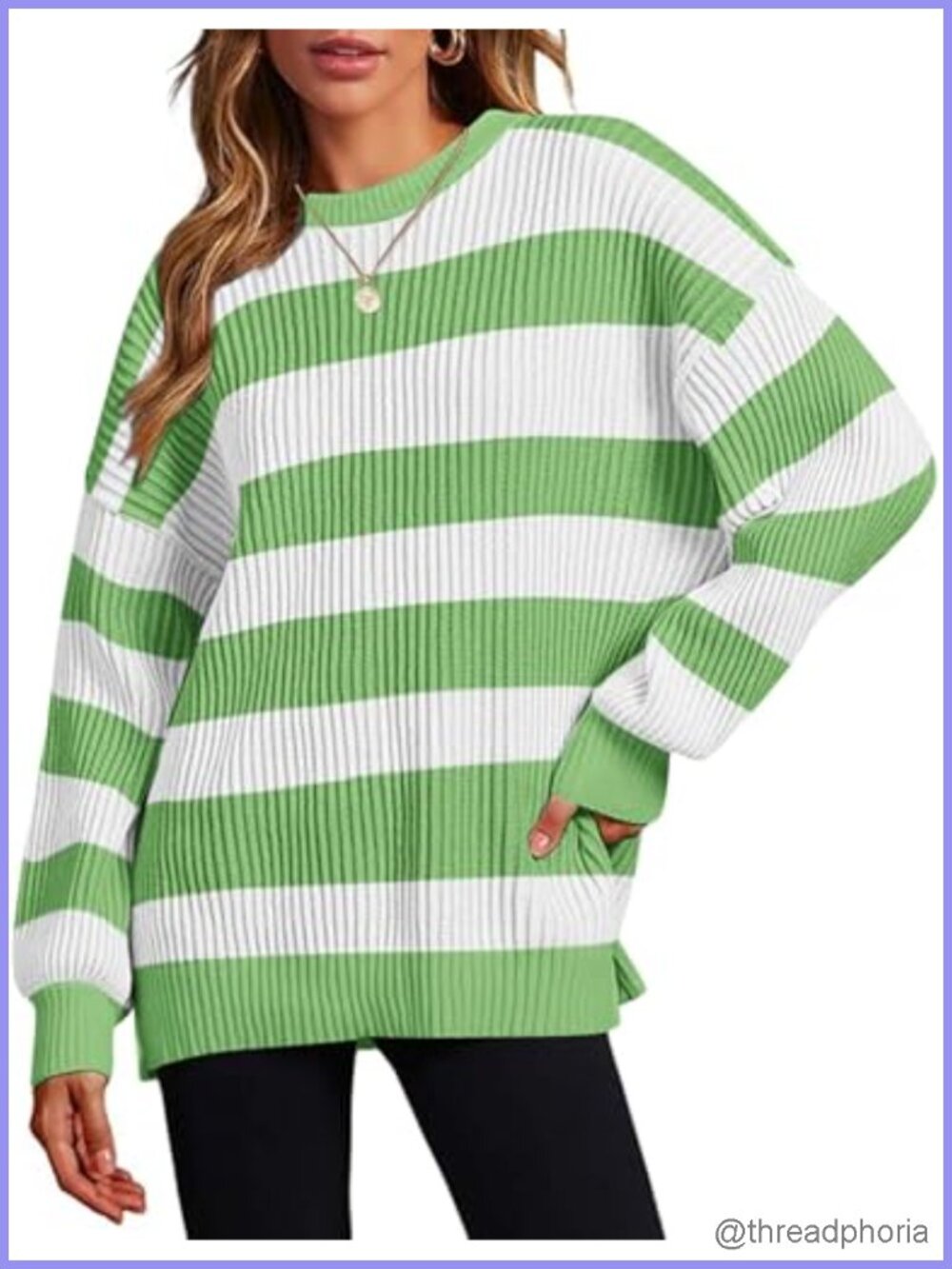 Lightweight Rib Knit Color Block Pullover Sweater Crew Neck Long Sleeve